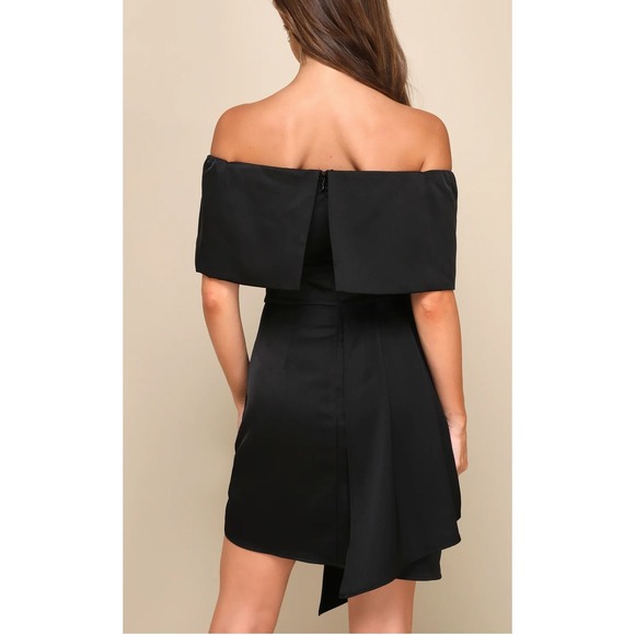 NWT Lulus Always Celebrating Black Satin Off-the-Shoulder Mini Dress Size S - Picture 2 of 6